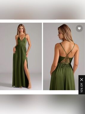 Azazie Olive Aaida Stretch Satin NWT